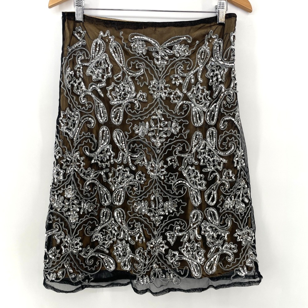 Vintage Sweet Miss Me Skirt M Mesh Overlay Black Gold‎ Whimsigoth Y2K Glam Club